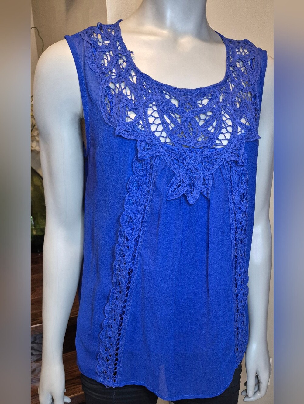 Adiva Royal Blue Crochet-Trim Sleeveless Top
